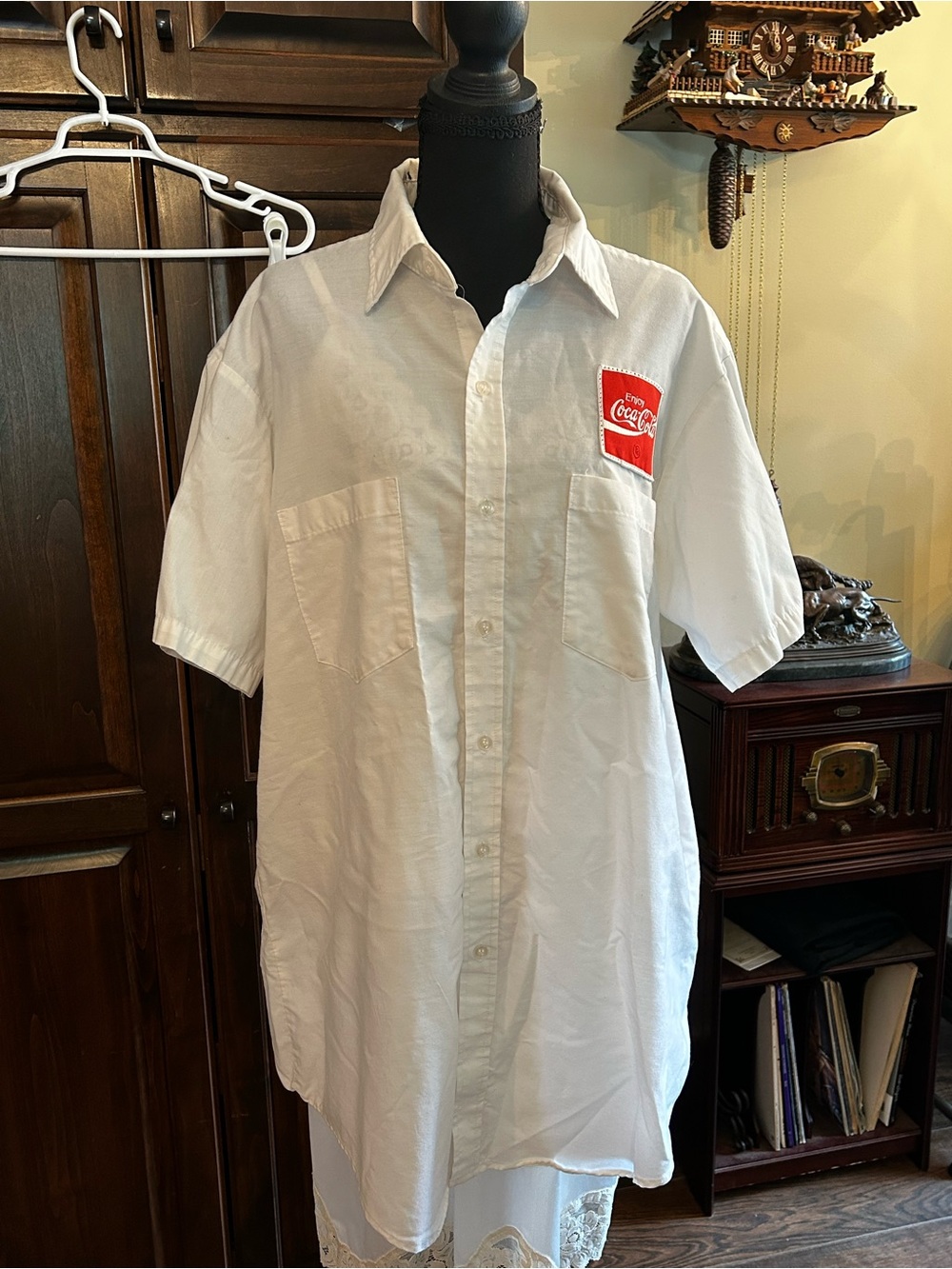 1990’s Y2K Coca Cola White Short-Sleeve Button-Up Work Shirt or Dress